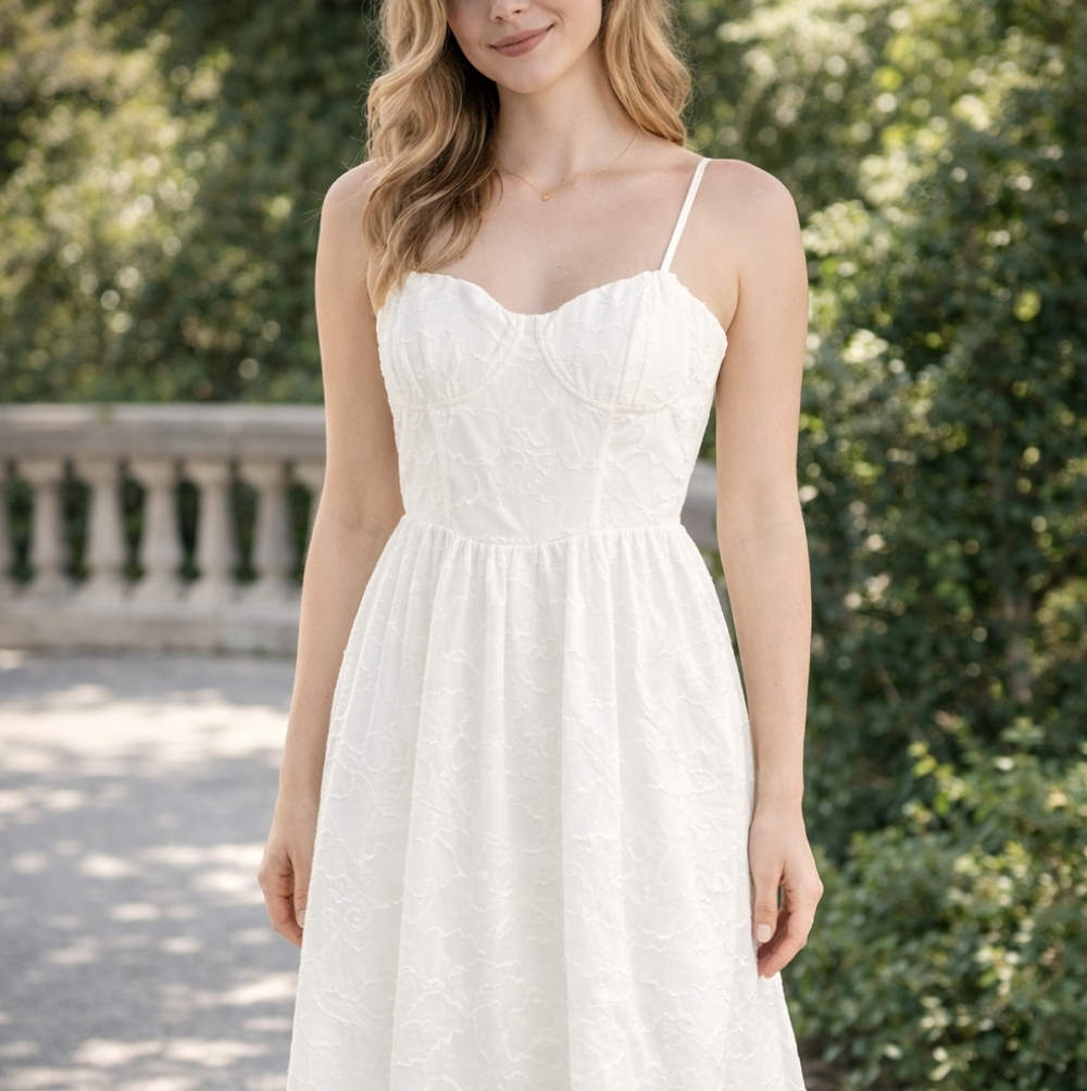 Evolutionary Apparel White Eyelet Bustier Midi Dress XS — Boho Corset Style
